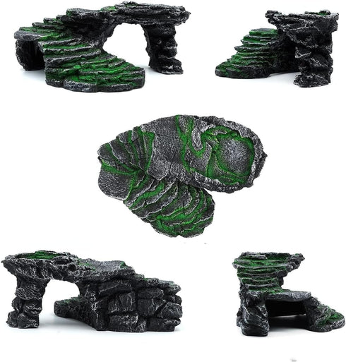 Turtle Habitat Reptiles Dock Resting Stone, Reptiles Basking Platform Climbing Ramp, Aquarium Ornament Rock for Lizard,