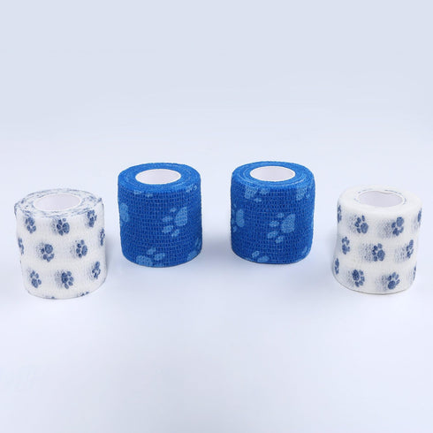 Pet Cohesive Bandage Wrap Tape, Self-Adhering Elasticity Gauze Rolls for Dogs, Cats, Horses, Birds (White and Blue)