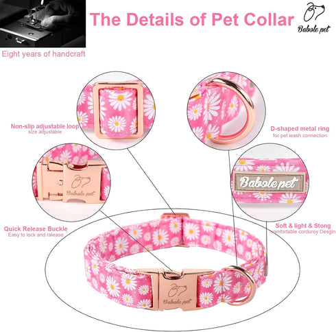 Dog Collars Summer Pink Daisy Flower Dog Collar with Safety Metal Buckle Adjustable Puppy Collars for Small Medium Large Dog,Boy&Girl Dog Collar Gift,Neck XS