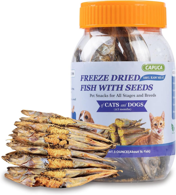 Freeze Dried Fish Dog Treats - Whole Capelin Fish, Natural Single Ingredient, 3 Oz