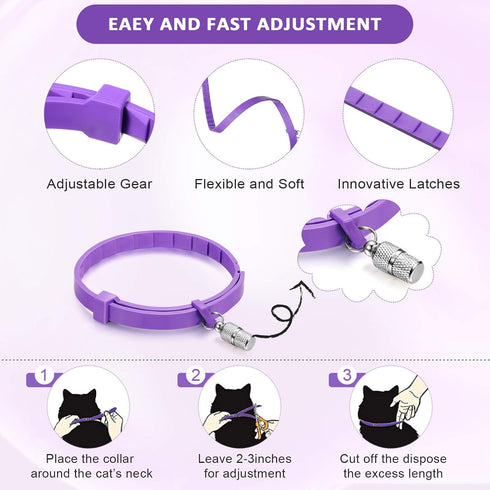 Weewooday 5 Set Calming Collar for Cats, Adjustable Waterproof Collars to Reduce Anxiety with 5 Pet ID Pendants (Purple)