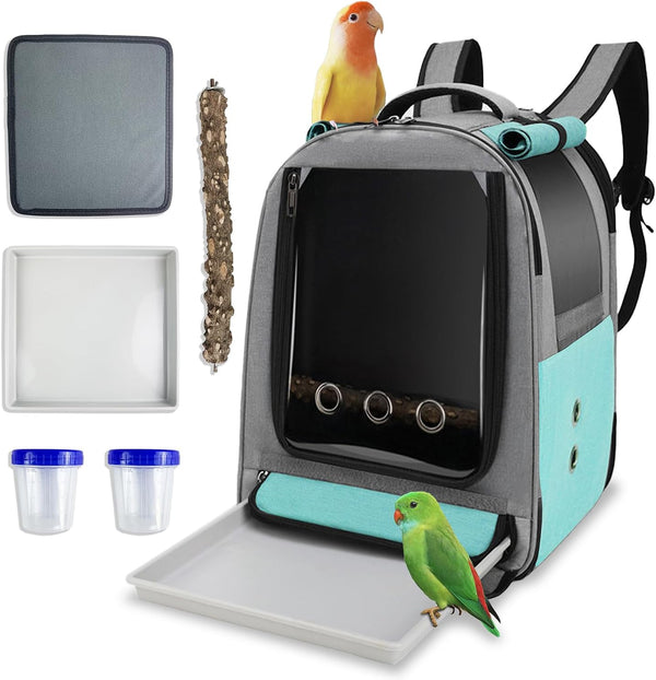 Bird Backpack Carrier, Travel Cage with Tray and Perch, Waterproof Pad for Parakeets and Lovebirds