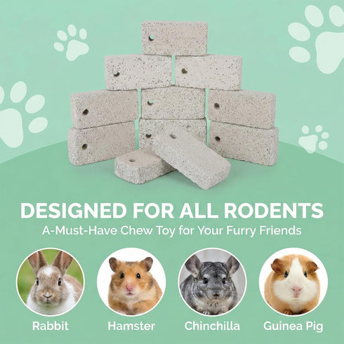 RAINFLOW 12PCS Chinchilla, Hanging Rabbit Lava Blocks Mineral Calcium Grinding Stone for Bunny Hamster Teeth Grinding