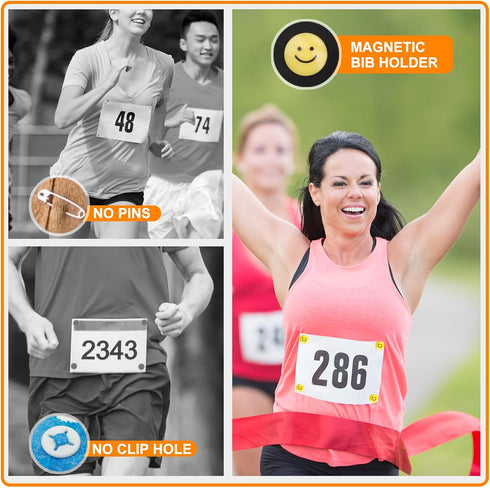 NELOMO Magnetic Bib Clips for Runners Race Bib Clips Secures Running Athletes Bib Holders for Runner Marathon Cycling
