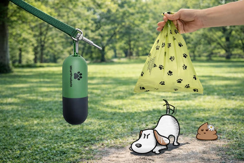 MKartProducts Portable Dog Poop Bag Dispenser with LED Flashlight, Refillable Waste Bag Holder with Carabiner Clip