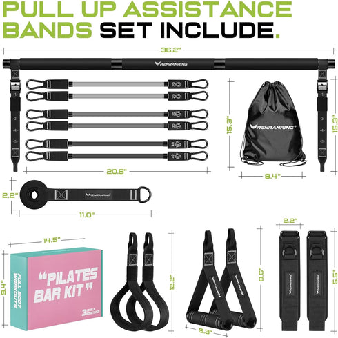 Pilates Bar Kit with Resistance Bands, Multifunctional Heavy-Duty Bar for Women & Men, Home Equipment for Workouts