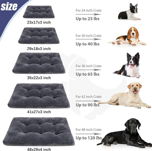 Dog Crate Bed Washable Jumbo Dog Beds for Large Dogs, Deluxe Thick Flannel Fluffy Comfy Kennel Pad, 48 x 29 Inch, Gray