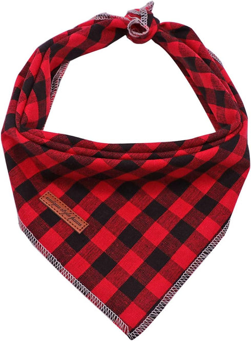 Unique Style Paws Dog Christmas Bandanas - 1PC Washable Cotton Triangle Black&Red Plaid Scarfs