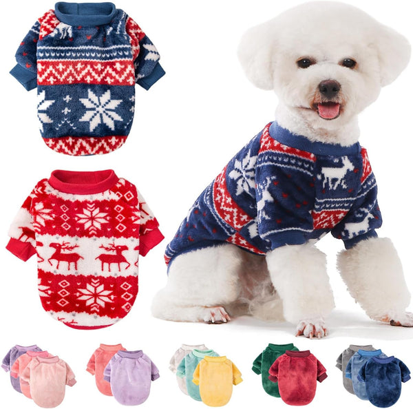 FabriCastle Dog Sweater, Pack of 2 or 3, Ultra Soft Warm Dog Clothes for Small Medium Dogs, Red, Blue, X-Small