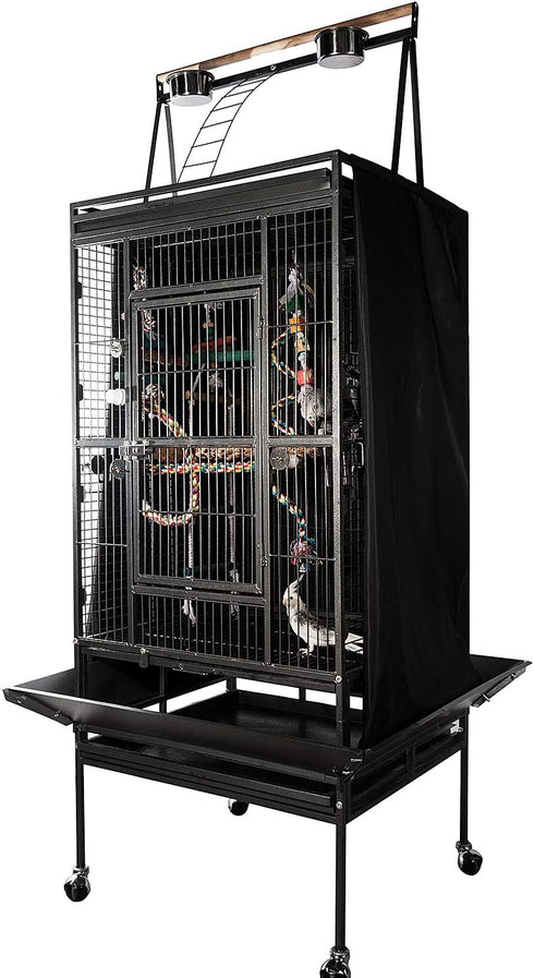 Colorday Good Night Bird Cage Cover for Large Bird Cage with Play Top, Black, 68"