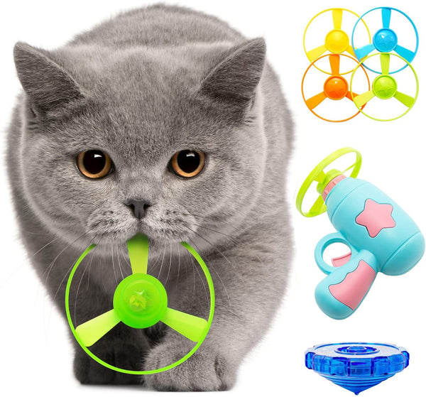 Cat Fetch Toy, Interactive Flying Cat Toy with 1 Light Up Spinning