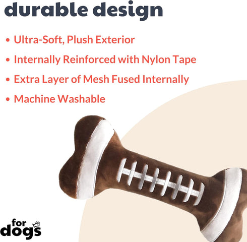 Huxley & Kent for Dogs | Football Bone (Large) | Power Plush Toy with Squeaker, Cute Dog Gift
