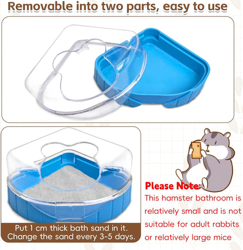 PINVNBY Hamster Bathroom Gerbil Plastic Sand Dry Bath Container, Small Animal Sauna Toilet with Scoop