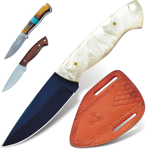 Handmade 8" Stainless Steel Hunting Knife with Sheath, Sharp Skinning Knife, Full Tang Survival Knife for Camping