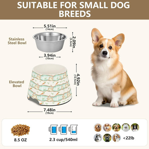BOESI 8.5 Oz, Cute Rabbit and Carrot Stainless Steel Pet Bowl, Pet Feeder with Removable Non-Slip Base, Suitable