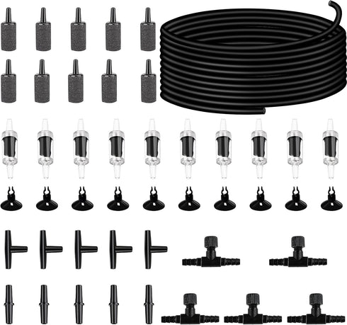 32.8 feet Aquarium Airline Tubing Hose, 10 Air Stones and Check Valves for Fish Tank