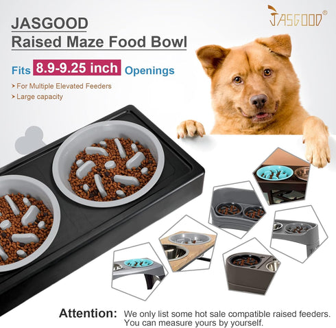 Largr Dog Slow Feeder Bowl JASGOOD Reduce Slip Puzzle Bowl for Raised Pet Feeders Elevated Diners Replacement Bowl (Gray,Largr,Fit Opening 8.9"-9.25")