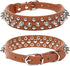 Adjustable Spiked Soft Leather Dog Cat Collar for Female Male, Brown, Anti Bite Studded for Small Dogs (Brown, XS)