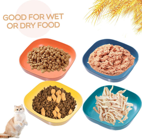 Cat Food Bowl Set, 6 inch Wide Shallow Bowls for Relief Whisker Fatigue, Flat Pet Feeding Dish for Cats (4PCS)