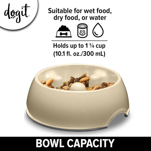 Dogit Dog Bowl Slow Feeder for Wet or Dry Food, Go Slow Anti-Gulping Dish, White, Size S