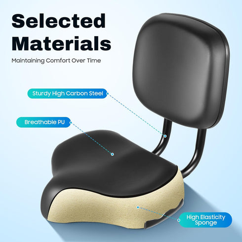 Bicycle Saddle, Wide Comfort Electric Tricycle Bike Bicycle Saddle Seat Pad with Back Rest,Adjustable Height,High