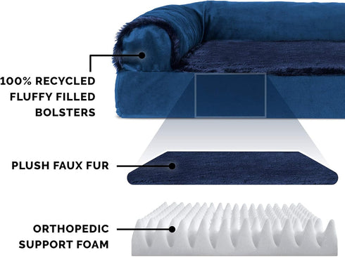 Furhaven Orthopedic Dog Bed for Large/Medium Dogs, Removable Bolsters & Washable Cover, Plush Velvet L Shaped Chaise,