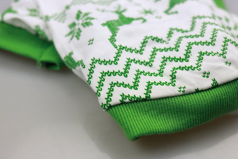 DroolingDog Christmas Reindeer T-Shirt, Green Sweater for Small Dogs, Holiday Clothes