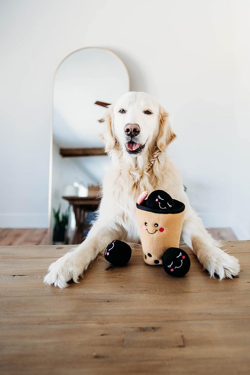 ZippyPaws Burrow Food Buddies Boba Milk Tea - Colorful Interactive Dog Toys for Small & Medium Dogs, Plush Puzzles