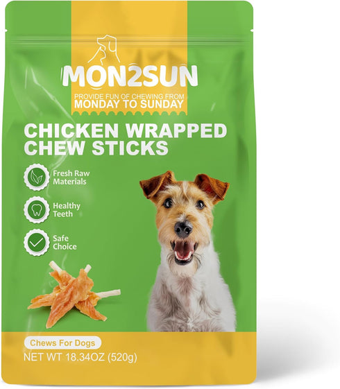 MON2SUN 4-4.5 Inch (18.34 -Pack 1) Dog Rawhide Twist Chicken Wrapped Rawhide Sticks for Puppy and Small Dogs, Promotes