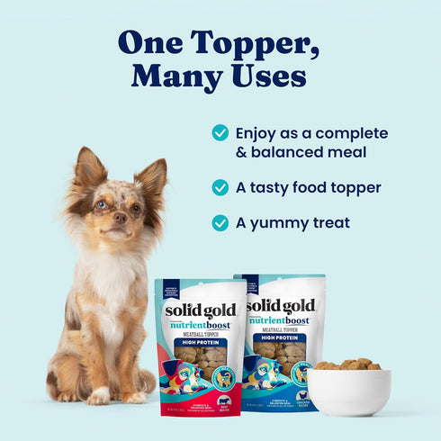 3 Pack Solid Gold Meatball Dog Food Toppers for Dry Food- High Protein Beef Meatball Topper for Dogs - Complete Meal