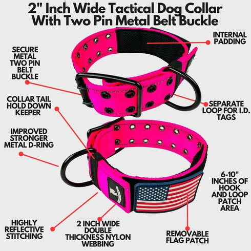 Dog Collars for Large Dogs, 2 Inch Wide Personalized Collar with Metal Buckle, American Flag Patch, Padded