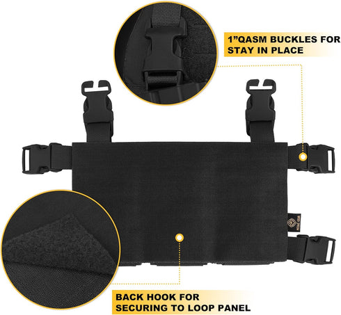 Tactical Triple Mag Pouch - Placard Magazine Panel with Insert Set Clip Holder and Female QASM Buckles