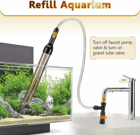 hygger Bucket-Free Aquarium Water Change Kit, Metal Faucet Connector with Long Hose 33FT