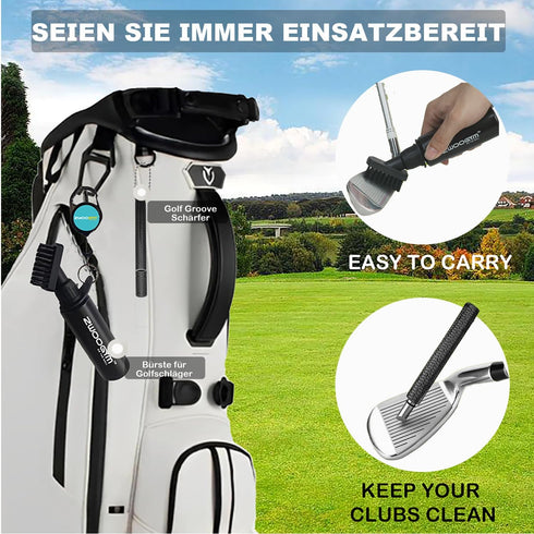 Pro Golf Club Cleaner Brush and Groove Sharpener Tool with Retainer Clip, Squeeze Bottle Holds 4 oz. Water, Golf Bag