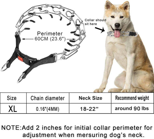 Dog Prong Collar, Adjustable Stainless Steel Choke Pinch Training Collar for Medium Large Dogs, 8 Extra Tips