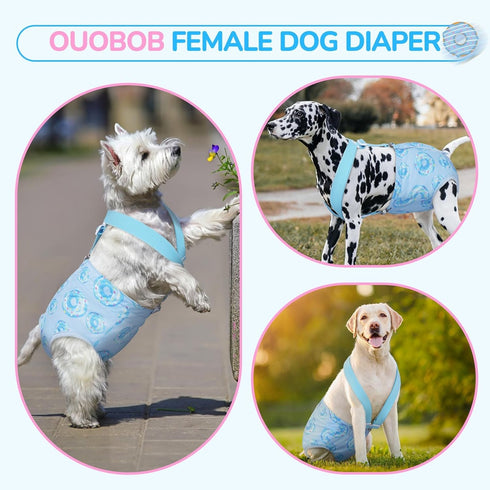 Dog Diapers Female with Suspender, Reusable Dog Diaper Female, Washable Doggie Diapers for Medium Doggy in Heat Cycle