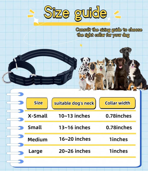 Martingale Dog Collars with Quick Release Buckle, Heavy Duty Nylon Reflective Dog Collar, NO Pull Walking Training Collar for Large, Medium, Small Dogs (Black, Extra Small)