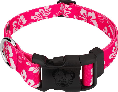 Country Brook Petz Deluxe Dog Collar, Premium Polyester for Durability, Comfort & Style, Pink Hawaiian, Large