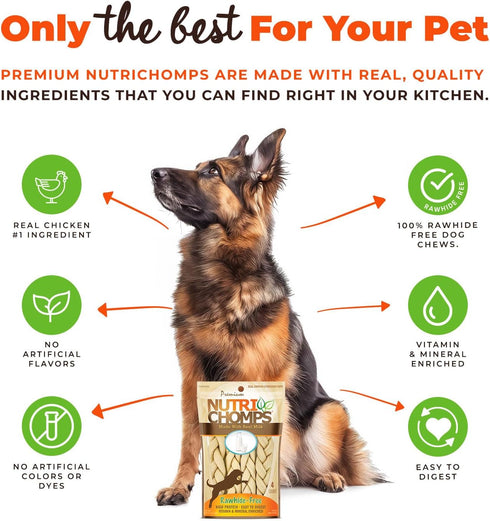 NutriChomps Dog Chews - 6-inch Braids, Rawhide-Free Dog Treats, Healthy Real Chicken, Peanut Butter and Milk flavors,