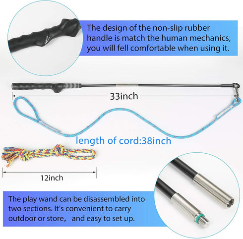 DIBBATU Flirt Pole for Dogs Interactive Dog Toys for Large Medium Small Dogs Chase and Tug of War, Dog Teaser Wand