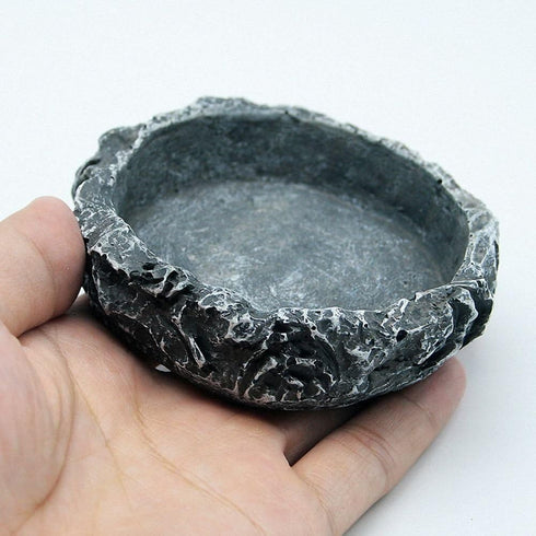 OMEM Natural Reptile Bowl Food and Water Dish, Resin Made, Gray S (Small)