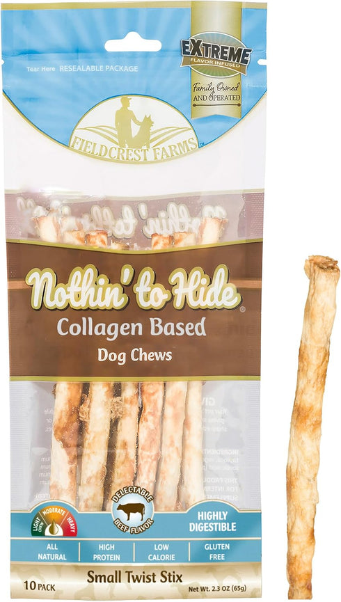 Fieldcrest Farms Nothing to Hide Natural Rawhide Alternative Small Twist Stix for Dogs - 10 Sticks, All Natural Chews