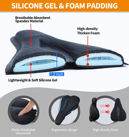 Souke Sports Bike Seat Cover, Gel Padded Bike Seat Cushion, Bicycle Saddle Pad for Women Men with Hollow Design, Water