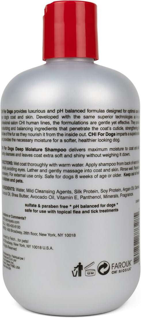 8 16 Oz CHI for Dogs Deep Moisture Shampoo, pH Balanced Hydrating Dog Shampoo for Dry Skin, Sulfate and Paraben Free