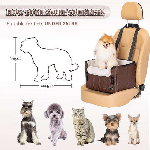 25lbs PETSFIT Car Seat for Dogs, Waterproof PU Leather Dog Car Seat for Small Dogs with Patent Safe Buckles, Clip-On