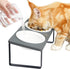 Sunhoo Ceramic Elevated Cat Bowls, Grey - Raised Puppy Dishes with Tilted Bamboo Stand for Anti Vomiting