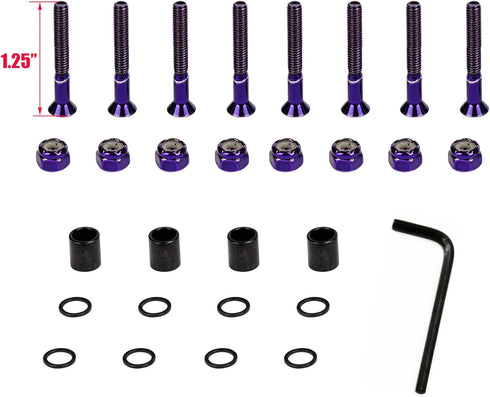 Purple Skateboard Hardware Kit, Mounting Screws & Nuts Set for Longboard and Cruiser, Ultra Strong Alloy
