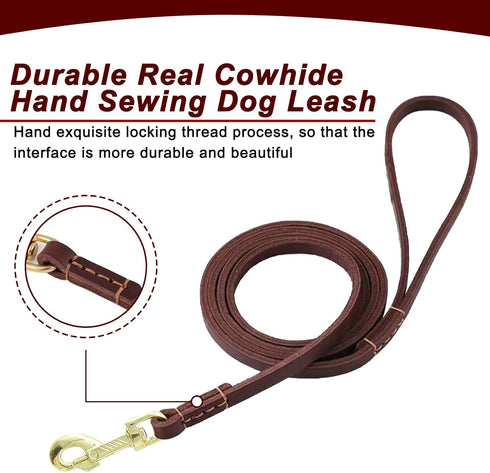 Leather Dog Leash - Durable Braided Training Leash, Heavy Duty Genuine Leather for Large Medium Small Dogs (5FT*2/5",