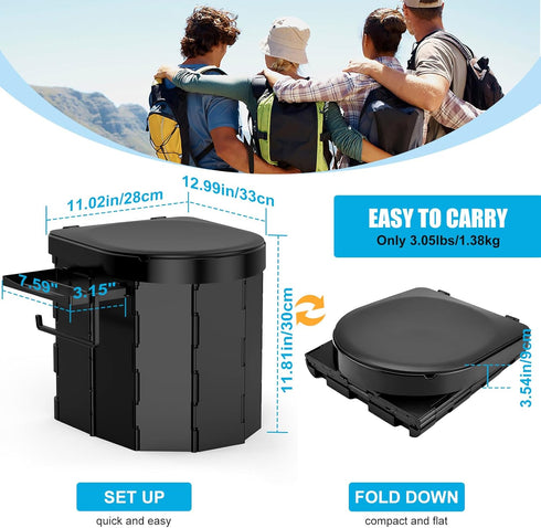 PAHTTO Portable Foldable Toilet for Adults with Detachable Phone Shelf and Paper Holder, Waterproof Porta Potty