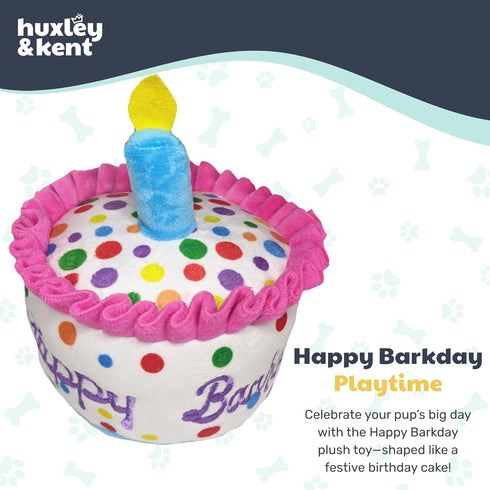 Huxley & Kent Plush Dog Toy w/Squeaker - Power Plush Stuffed Toy for Dogs, Happy Barkday Cake, Large